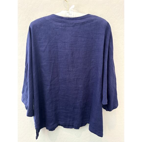 FOCUS | Linen Jacket Top Purple Button Front Lagenlook Oversized Pocket | Large - Picture 5 of 9